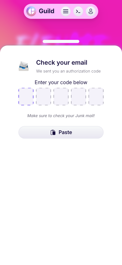 Auth code entry page with five individual digit input boxes for the 5-digit verification code