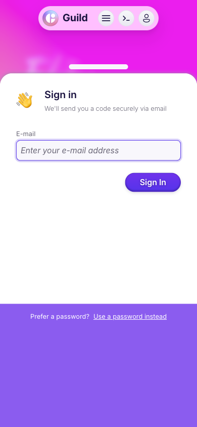 Sign in page with email address input field and Sign In button